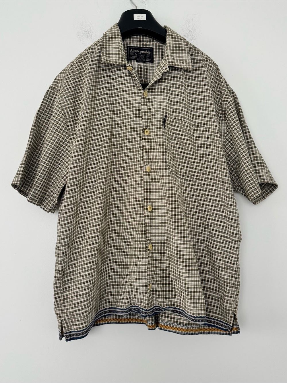 VTG 90s Abercrombie Fitch Button Up Shirt XL Short Sleeve Plaid Border Trim Y2K
